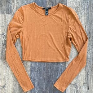Forever 21 Orange Ribbed Long Sleeve Fitted Crop Top